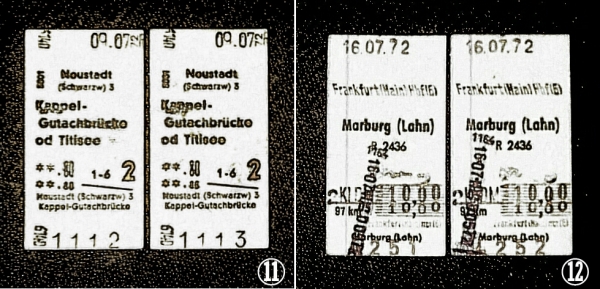 ⑪ 노이슈타트-티티제 기차표 ⑫ 프랑크푸르트-마르부르크 기차표
